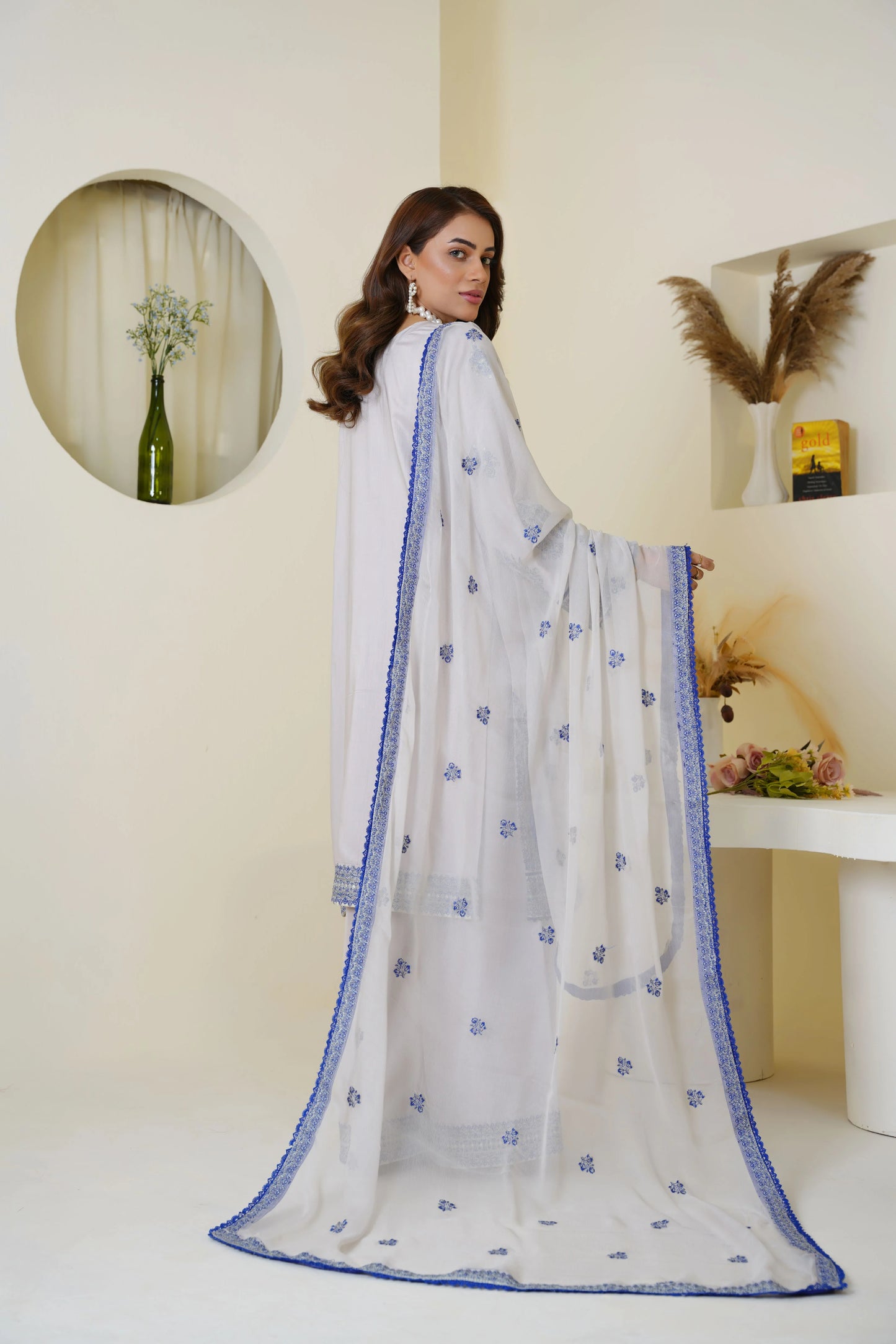 Icy Lavender & Blue Embroidered Viscose 3-Piece Suit – Ready to Wear