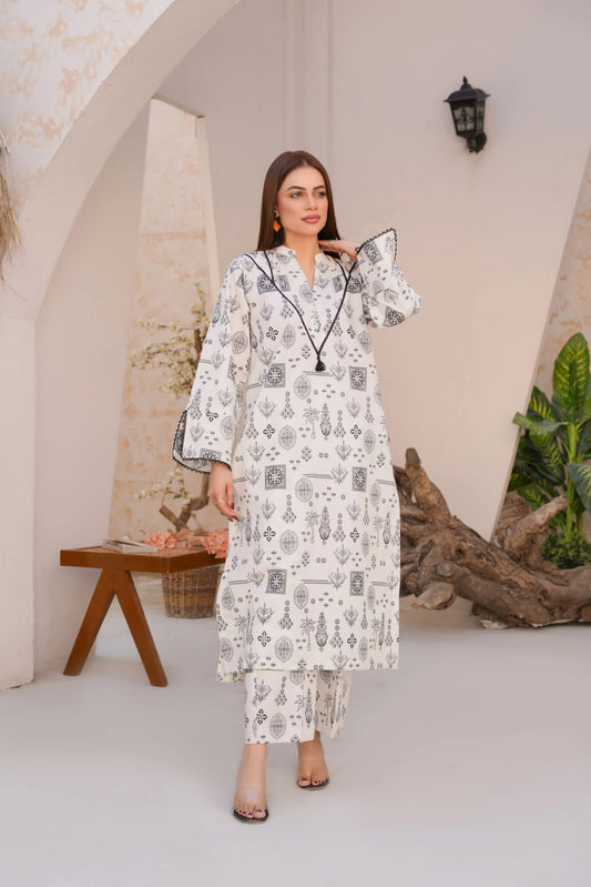 Classic White Intricate Lawn Suit - Ready to Wear 2PC