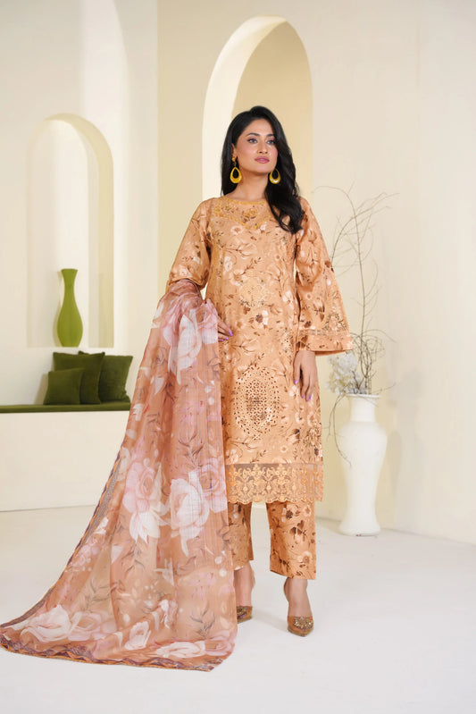 Golden Petals Embroidered Lawn Pret 3 PCs