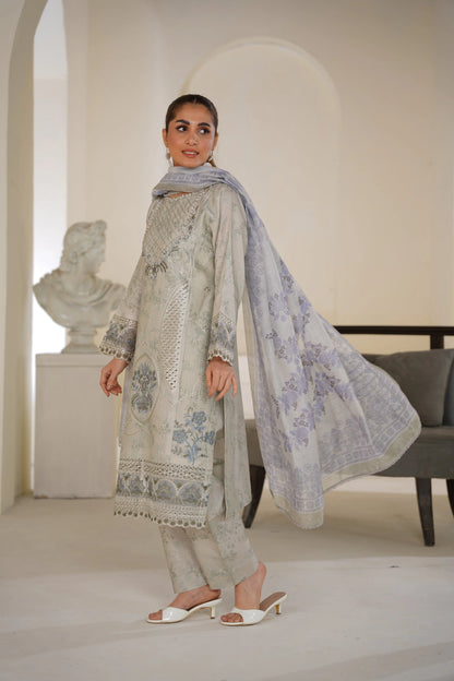 Light Sage Grey Embroidered Lawn Ready to Wear 3 Piece Suit