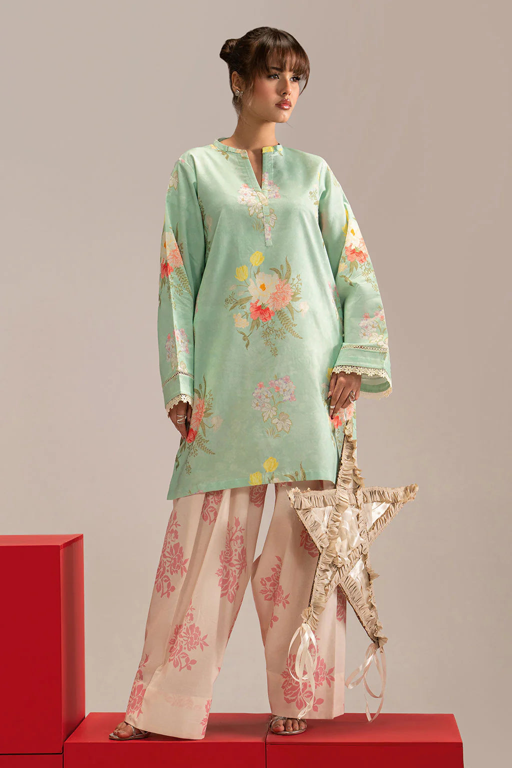 Mint Serenity – Pastel Floral 2-Piece by Enzam (AB-201)