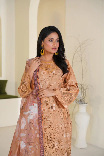 Golden Petals Embroidered Lawn Pret 3 PCs