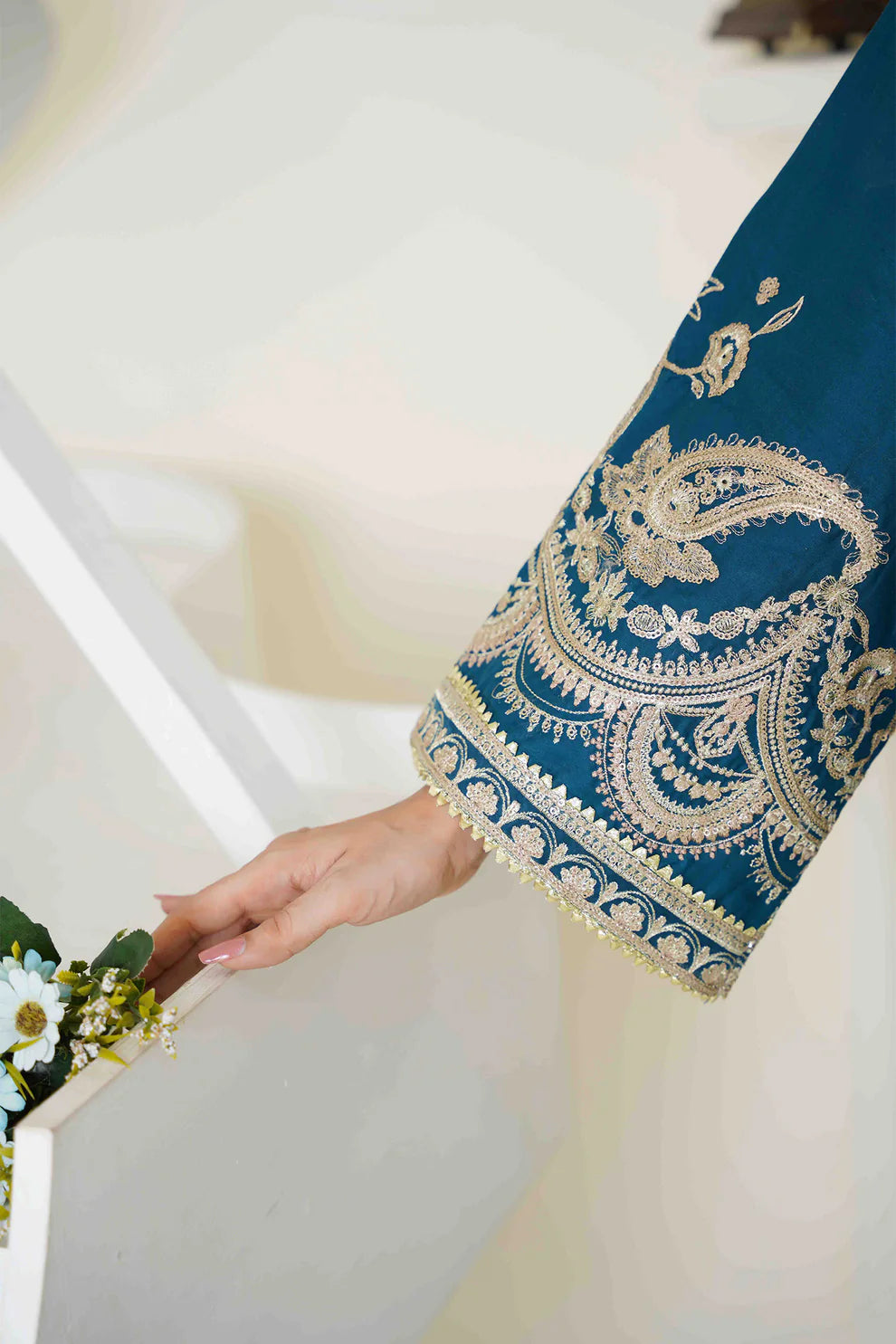 Elegant Teal Blue Embroidered Lawn 3-Piece Suit - Ready to Wear