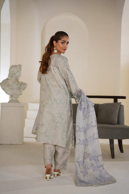 Light Sage Grey Embroidered Lawn Ready to Wear 3 Piece Suit
