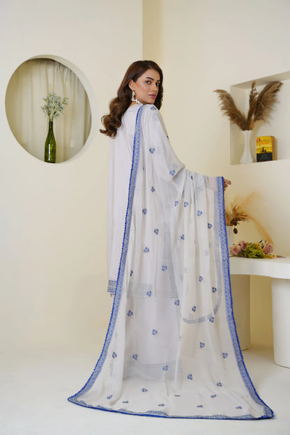 Icy Lavender & Blue Embroidered Viscose 3-Piece Suit – Ready to Wear