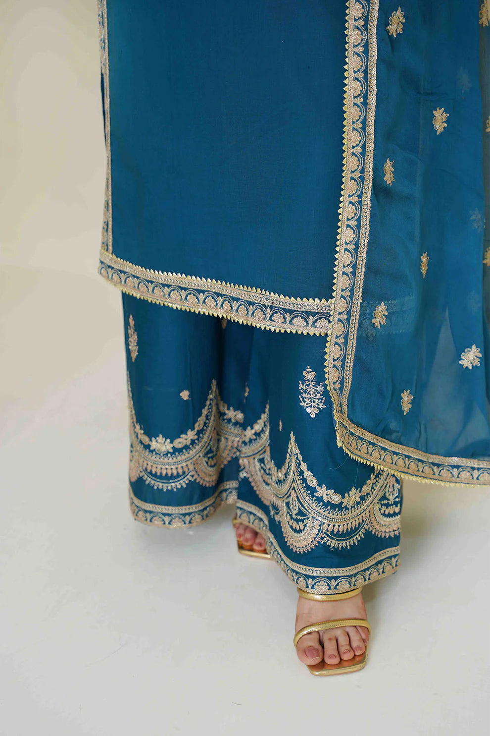 Elegant Teal Blue Embroidered Lawn 3-Piece Suit - Ready to Wear